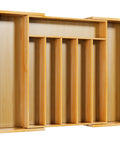 Expandable Bamboo Silverware Organizer For Drawers, Ultra Roomy 6 To 8 Slot Utensil Tray, Kitchen Storage Solution, Natural Finish