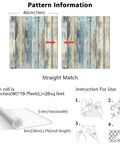 Pattern details and instructions for Blue Distressed Wood Grain Contact Paper Peel And Stick Self Adhesive Wallpaper For Cabinets Waterproof.