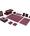 Premium Leather Desk Organizer Set Boss Level With Desk Pad And Blotter, 15 Piece Office Accessories Kit, Burgundy layout
