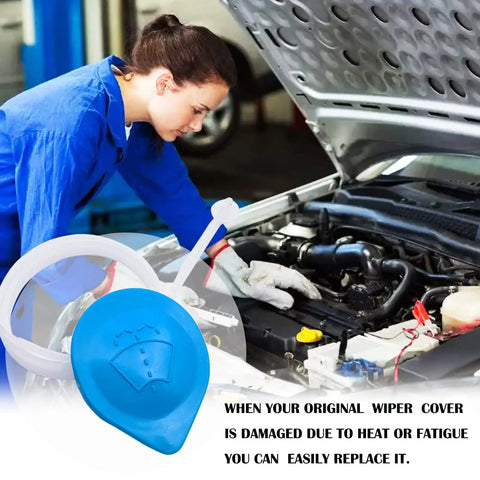 Mechanic installing Washer Fluid Reservoir Cap With 60cm Ruler, Durable Windshield Wiper Fluid Tank Cap Cover for Honda Civic 2006-2011