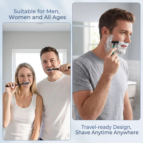 Grab And Go 10 Pack Travel Toiletry Kit Set With 6 In 1 Disposable Hygiene Essentials for Men and Women shown in use.
