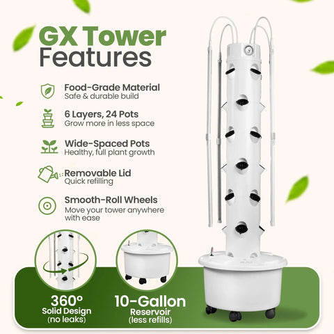 Dope Hydroponic Tower For Vertical Gardening Self Watering Self Lighting Grow Kit With 24 Net Pots And LED Grow Lights
