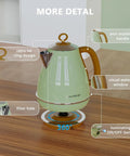 Glossy green 1.7L Electric Kettle With Auto Shut Off And Boil Dry Protection BPA Free Stainless Steel Teapot on wooden table