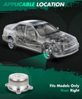 Image showing the Two Piece Rear Wheel Hub Bearing Kit For Nissan Frontier Xterra Suzuki Equator 2005 To 2014 2.4L 2.5L 4.0L Right Side Replacement Durable High Grade Pro Grade, highlighting installation location on a transparent car model.