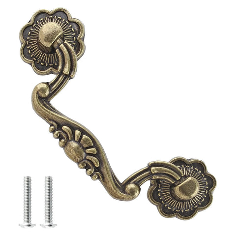 Six Piece Set Of Vintage Drop Bail Drawer Pulls In Antique Bronze Finish, 3 Inch Hole Spacing And 4 Inch Total Length, Zinc Alloy Cabinet Pull Handles For Dresser And Furniture, Perfect For Kitchen Cabinets, Dressers And Other Furniture
