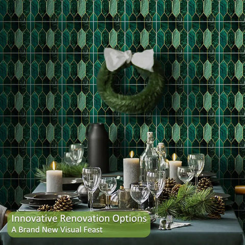 Emerald Holographic Hexagon Peel And Stick Backsplash Tiles Art Deco Self Adhesive PVC Wall Tiles for festive dining area