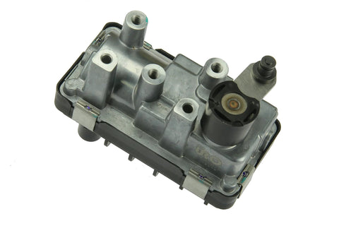 URO Parts 7773185002SA turbo electronic actuator, angled top view, aluminum body for automotive use