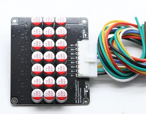 Legit Heavy Duty Active Cell Balancer For 6S And 7S Lithium Packs with multiple capacitors and wiring for voltage synchronization.