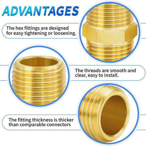 Close-up view of Brass Pipe Fitting Hex Nipple Three Quarter Inch NPT Male To Three Quarter Inch NPT Male Thread Adapter advantages