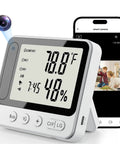 4K White Hidden Camera Thermometer Hygrometer WiFi Spy Nanny Cam For Real Time Temperature Humidity Monitoring With Stable Connection Dual Storage And Multi User Access, white desk clock view