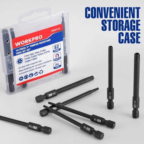 Security Torx Bit Set With CNC Machined S2 Steel Star Bits displayed with a handy storage box and tamper proof design
