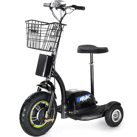 Electric Trike 48V 500W Personal Transporter Three Wheel Sit Or Stand Scooter For Events Security And Warehouse Use Built For Dope Fun With Easy Handling Smooth Acceleration And Stable Ride, black with basket and seat