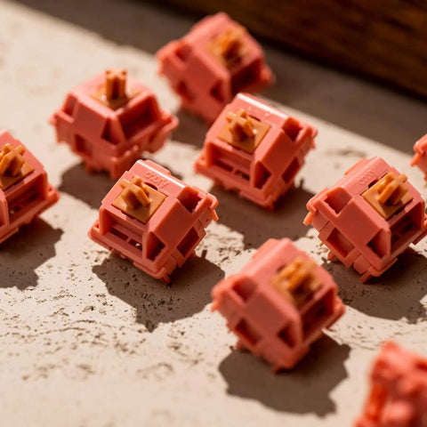 Close-up of Rosewood Mechanical Keyboard Switches 5 Pin 40gf Linear Pre Lubed Thocky Sound 4mm Travel For Gaming Keyboards