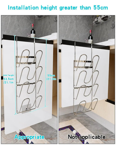 Kick Stale Clutter Out With This Heavy Duty Cabinet Pot Lid Organizer Door Mounted 304 Stainless Steel Cover Rack Adjustable Height Pan Holder For Real Easy Closet Organization Game Changer, showing height installation guide.