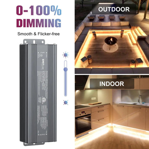 96W Triac Dimmable LED Driver Power Supply 120V AC To 24V DC Transformer for Outdoor and Indoor LED Strip Lighting