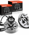 Front Wheel Bearing And Hub Assembly With ABS For 2004 To 2008 Chevrolet Colorado And 2004 To 2008 GMC Canyon Plus Isuzu I 280 2006 I 290 2007 And I 370 2007 To 2008 Six Lug Two Pack High Load Roller Bearing For Smooth Handling, shown in package and assembled view