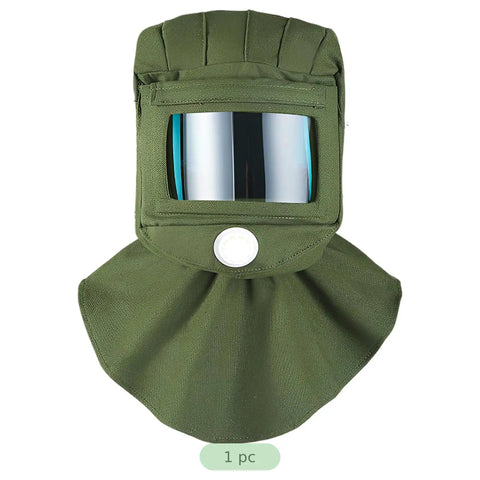 Heavy Duty Sandblasting Hood Hat With Curved PC Lens Thick Canvas Neck Guard For Grinding Polishing Paint Sanding Dustproof view from top