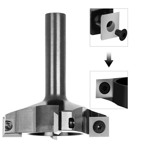 Pro Grade Spoilboard Surfacing Router Bit With Half Inch Shank And Two And A Half Inch Diameter, Four Wing Planer shown in detail