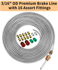 Heavy Duty 3/16 Inch Stainless Steel Brake Line Kit, 25 Foot Tubing Roll With 16 Fittings For Hydraulic Brake Systems On Cars, Trucks, And SUVs