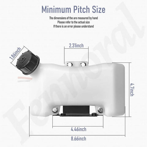 Fuel Gas Tank Kit For Viper Engine MC33 MC43 MC440 E43 43Cc And 52Cc 2 Cycle Models with measurements displayed