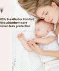 Top Shelf Heavy Duty Adult Underpads 36X30 40 Pack Super Absorbent Disposable Chux Pads with baby and mother on bed.