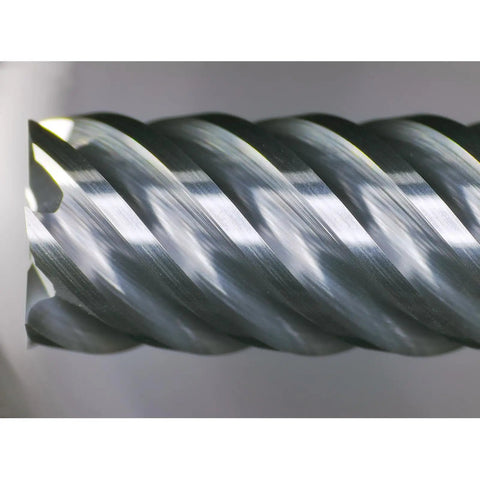Six Flute Carbide End Mill Square Milling Cutter With 50 Degree High Helix For Hard Steel Finishing, close-up view