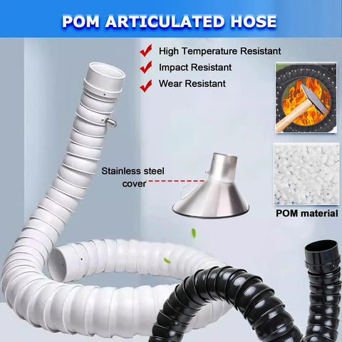 Flexible Air Extractor Hose With Hood 20cm Diameter 9 8ft Length Black Suction Pipe white POM articulated hose with stainless steel hood