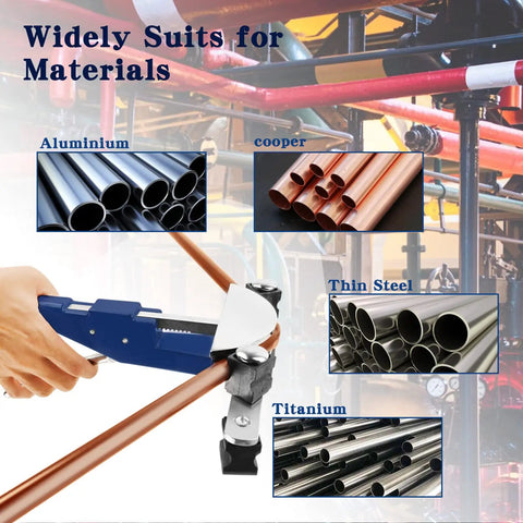 Tube Bender Kit 90 Degree With Reverse Bender For Copper Aluminum Soft Steel Brass 1/4 To 7/8 Inch Pro Grade HVAC Tool in use.