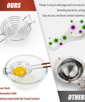 Comparison of Egg Separator Spiral Tool For Yolk And White Kitchen Hack Stainless Steel Dishwasher Safe with plastic alternatives.
