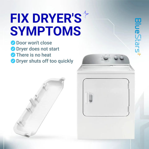 Upgraded Dryer Door Handle Replacement fits most top name brands shown next to a front-loading white dryer model