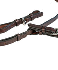 Breastplate Attachment Set For Saddles One Size With Roller Buckles And Snug Keepers shown in Havana with zinc fittings.