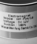 Label on 12V DC Electric Lifting Magnet Workhorse With 180N Peak Force Compact Solenoid Electromagnet For Lifting And Holding Small Parts