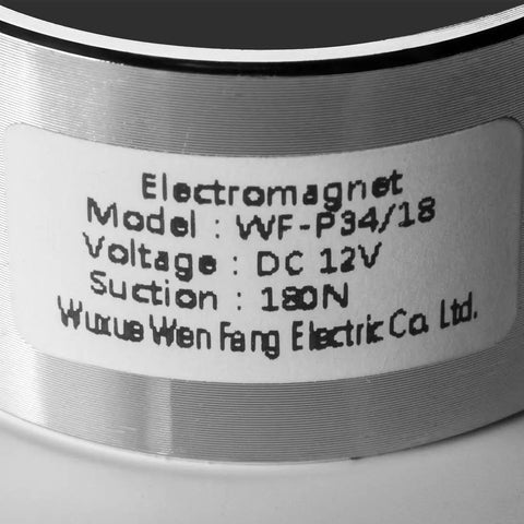 Label on 12V DC Electric Lifting Magnet Workhorse With 180N Peak Force Compact Solenoid Electromagnet For Lifting And Holding Small Parts