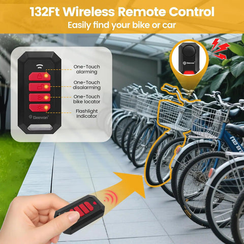 Wireless Bike Alarm With Remote For Your Ride, 135dB Anti Theft Security Alarm For Bikes, showing remote control use
