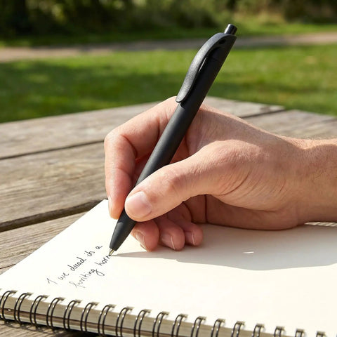 Hand writing with 108 Pack Black Retractable Ballpoint Pens No Bleed With 1.0mm Medium Point Smooth German Ink 5.5 Inch Matte Barrel