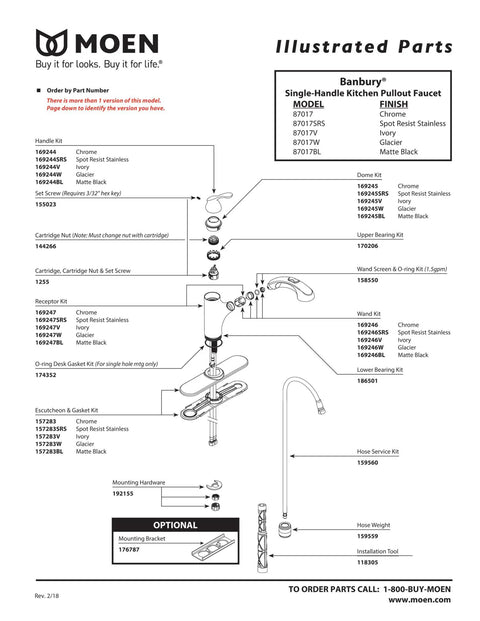 Genuine Replacement Hose Service Kit For Pullout Style Kitchen Faucets Easy Install Durable Hose Parts Diagram