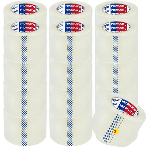 Beefy 3 Inch Wide Packing Tape Clear 24 Roll Pack 55 Yards Each 1320 Yards Total 2.2 Mil Thick Water Based Acrylic Non Formaldehyde Easy Tear