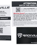 Instructional inserts for Rockville 650 Watt Six Zone 70V Commercial Amplifier with QR codes and product warranty card.