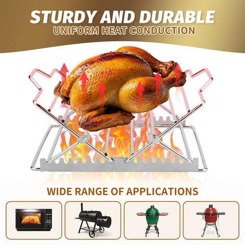 Adjustable Chicken Roasting Rack With Nonstick Coating, Stainless Steel Folding V Shape Stand For Turkey And Poultry in oven