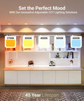 12 Pack 4 Inch LED Recessed Downlights Canless Slim Ceiling Lights demonstration of 2700K to 6000K color temperatures.