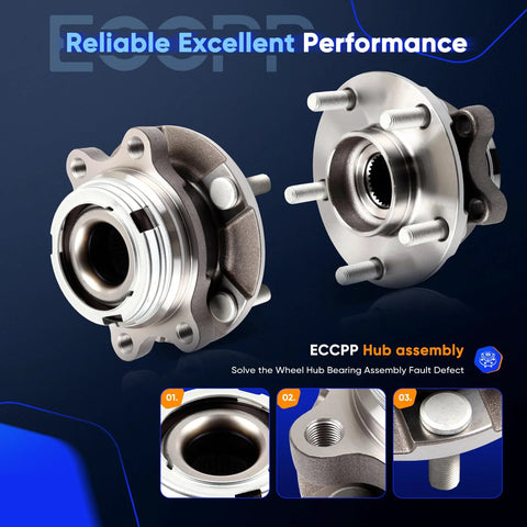 Front Wheel Hub Bearing Assembly 513296 With ABS For Infiniti JX35 2013, QX50 2019, QX60 2014, displayed from front and side view, 5 lug