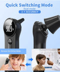 Kid Friendly Digital Forehead Thermometer For Adults And Kids, Multi Mode Temperature Readings For Ear Forehead Object And Room Temp, Fast Accurate Readings For Home Health Care, black dual-mode thermometer showing ear and forehead use