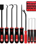 11 Piece Hook And Pick Set For Mechanics With LED Light And Telescoping Handle - Pro Grade Automotive Picks For Car Oil Seals O Rings Hoses Gasket Scraper Magnet Pickup Tool And Precision Remover, shown with red case