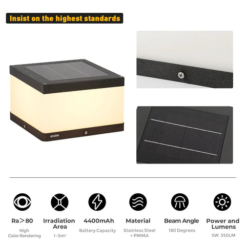 Outdoor Solar Post Cap Light With Warm 3000K LED, Waterproof IP54 Fence Deck Garden Patio Post Lighting, stainless steel design