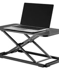 Ultra Slim 24 Inch Laptop Keyboard And Mouse Stand With Sit Stand Adjustable Riser for Standing Desks holding a laptop