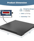Heavy Duty 36 By 36 Inch Industrial Floor Scale With Digital Indicator, 5000 Lb Capacity, Durable Carbon Steel Platform, Diamond Plate Surface
