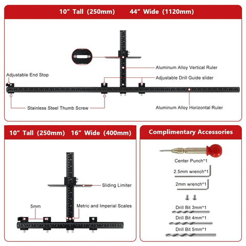 44 Inch Cabinet Hardware Jig Kit With 16 Inch Handle Jig And Auto Center Punch Aluminum Alloy Template Drill Guide details