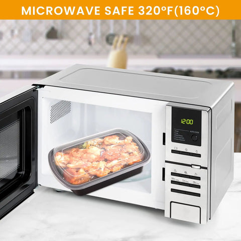 Workhorse 38 Oz Meal Prep Containers Bundle With Lids Huge Family Sized in microwave at 320°F demonstrating use