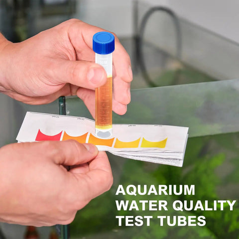 Person using 12 Pack Replacement Test Tubes For Aquarium Water Testing, 10ml Plastic Self Standing Tubes With Scale Lines And Sealed Caps