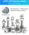 Solid Bad Ass 2000 Piece 304 Stainless Steel Hex Socket Screw Kit M2 M3 M4 M5 Metric Assortment With Nuts Lock Washers Flat Washers Plus Four Allen Wrench Keys For Any Repair Job You Gotta Fix Around House Or Workshop Today. 304 stainless steel screws, nuts and washers